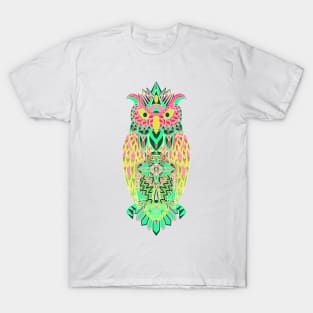 mr owl in ecopop pattern aesthetic art in rainbow color T-Shirt